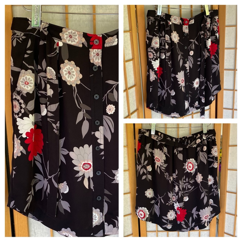 Loft Button Front Floral Shirt Tail Hem Mini Skirt SZ M